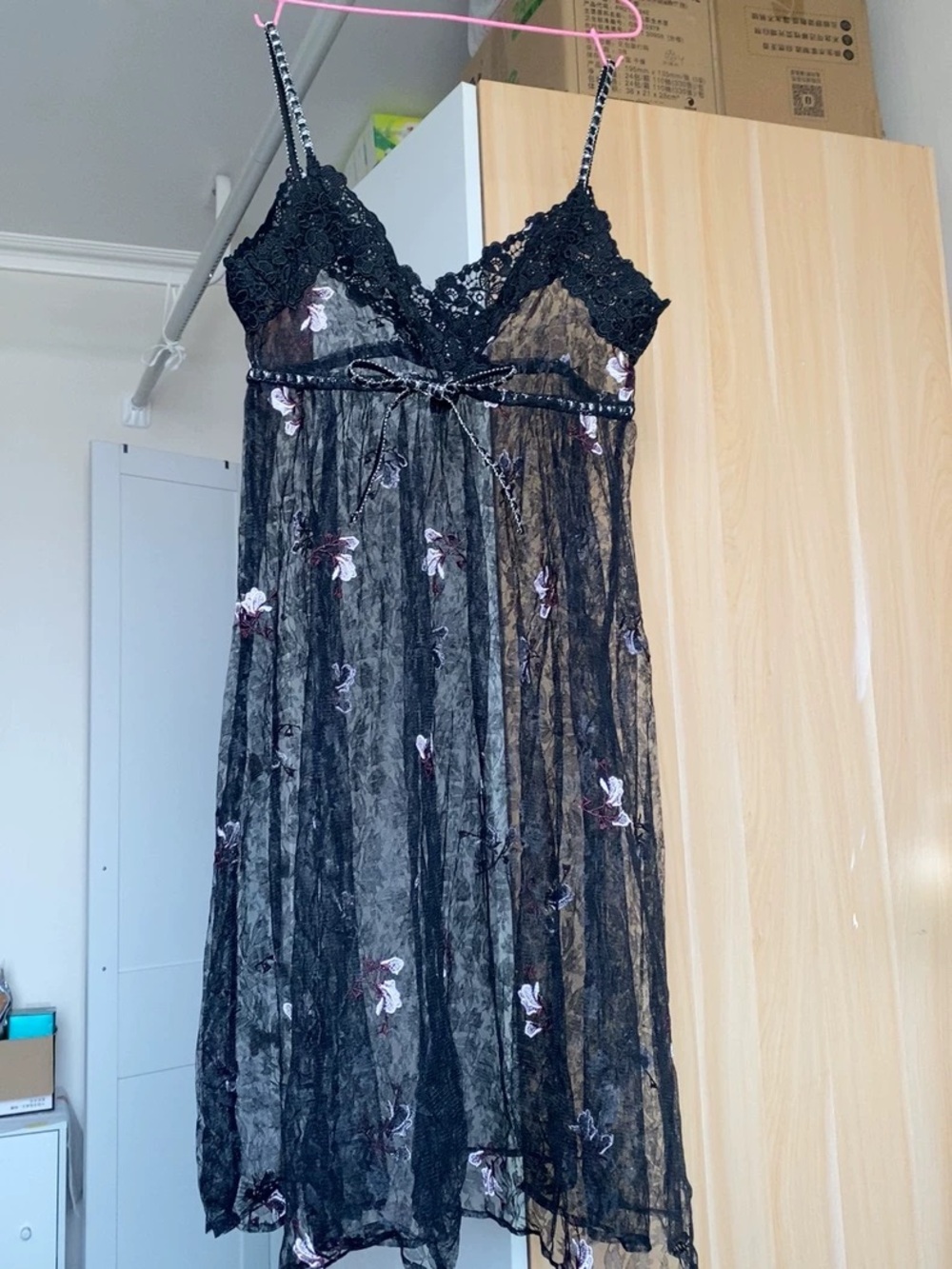 Black Lace & Floral Sheer Chemise Nightgown